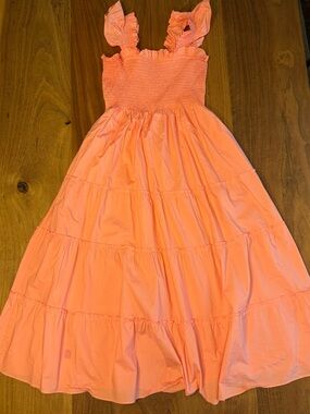 Hill House Home Ellie Nap Dress S Coral Pink Smocked Ruffle Midi Cotton Summer